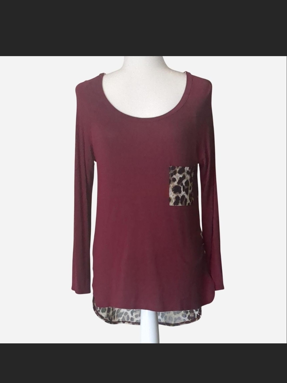 🍷 VINTAGE INDIE SLEAZE BURGUNDY LEOPARD PRINT LONG SLEEVE TOP SIZE S